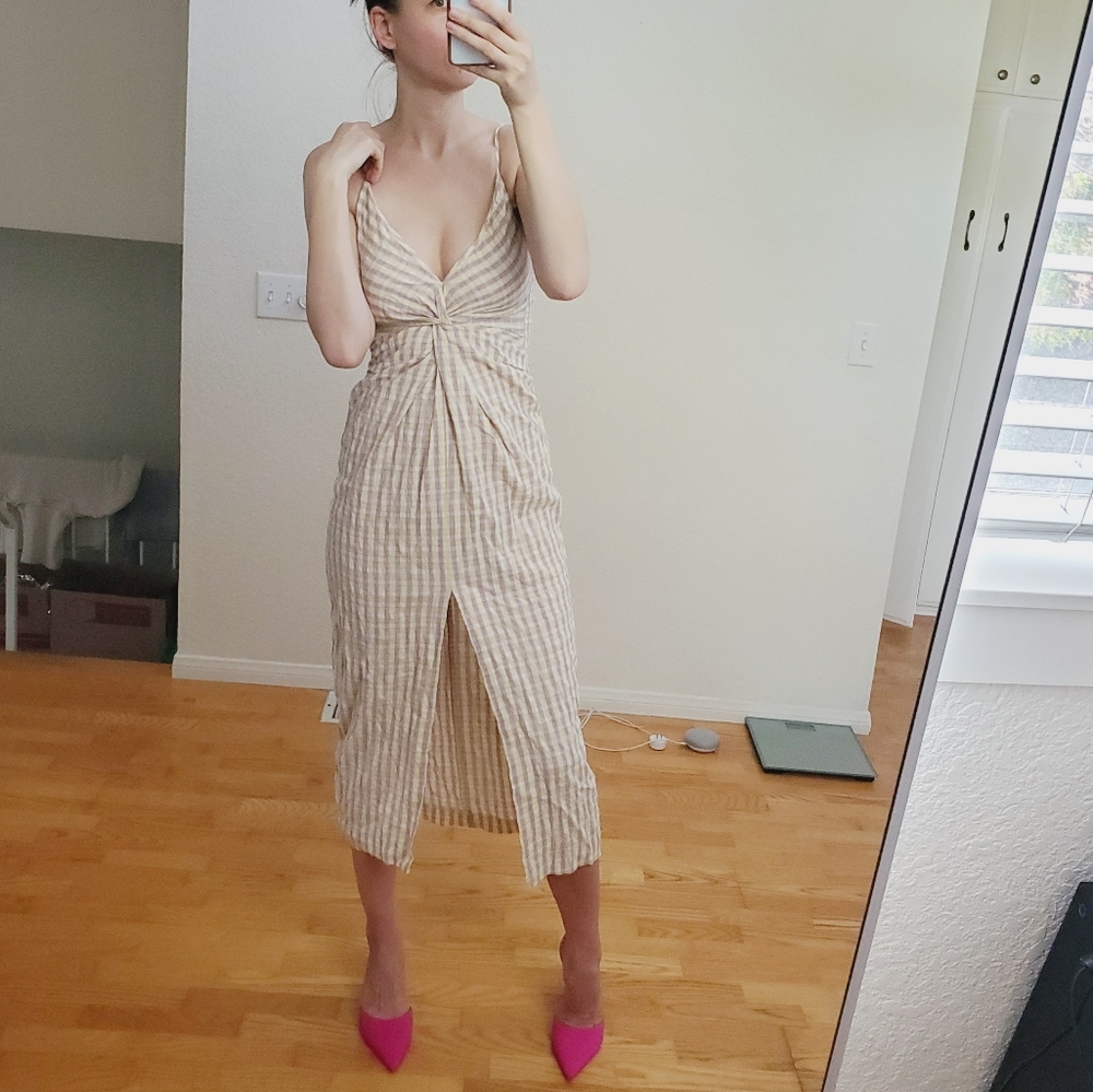 NWT Zara gingham seersucker twist front midi dress sundress cottagecore M 6 8 - Picture 12 of 13
